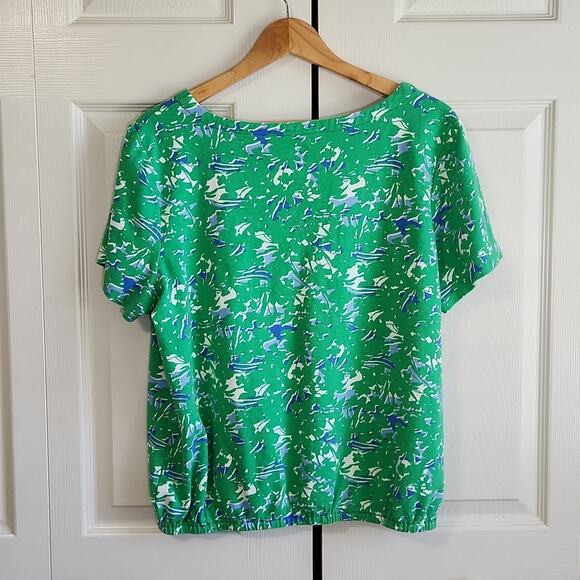 Kim Rogers Set Of 2 Tops Size 1X Blue White Polka-Dot Green Absract 100% Cotton - Picture 8 of 14